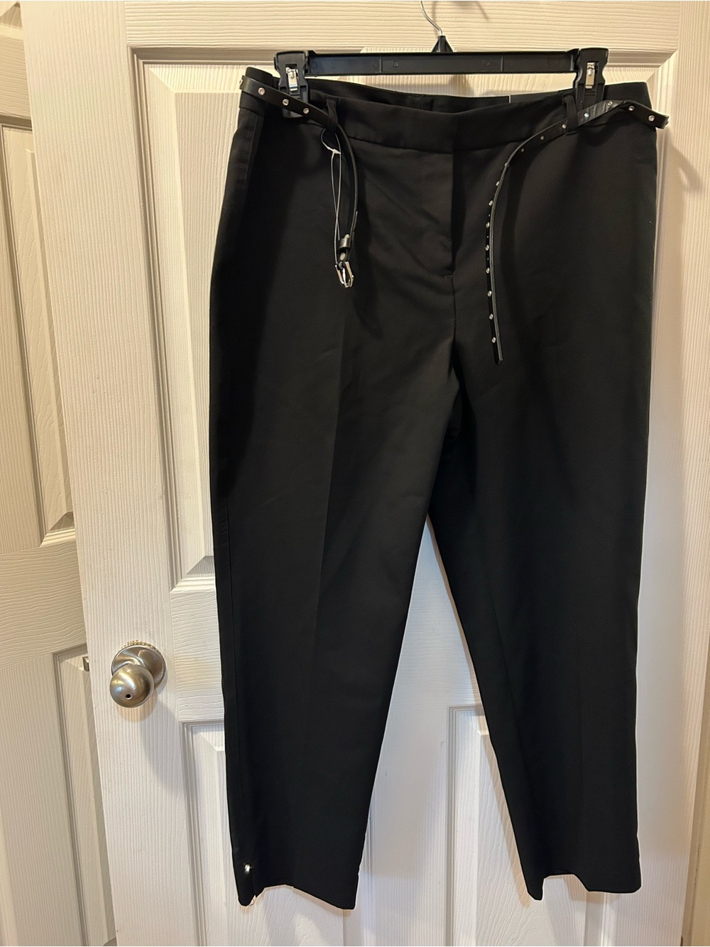 Style & Co. SZ 16 Black Straight-Leg Tailored Ankle Pants w/Rhinestone Belt NWT